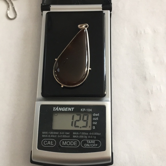 Natural sard agate sterling silver pendant & chain - Picture 11 of 12